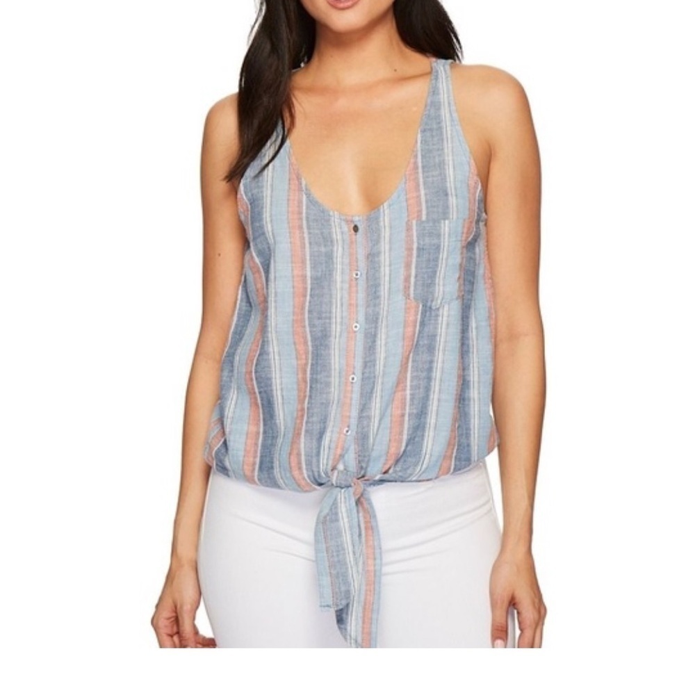 AG Adriano Goldschmeid Sleeveless Button Cynthia Top Striped Tie Woven Small
